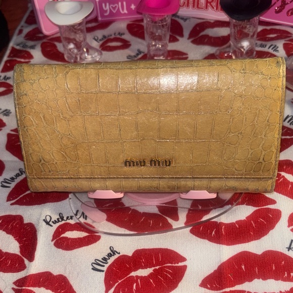 Miu Miu Handbags - Miu Miu Beige Crocodile-Embossed Wallet